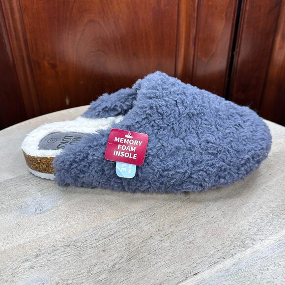 Muk Luks Shoes - Muk Luks Womens Mules Size 8 Perwinkle Blue Faux Fur Lined Slippers Memory Foam